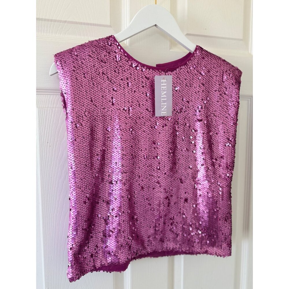 Hemline Hausen Pink Sequin Structured Shoulder Pa… - image 11